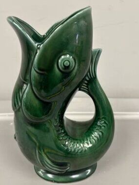 2 Hull Pottery Green Fish Pitcher #F482 – Vintage USA Ceramic Handled Pitcher –